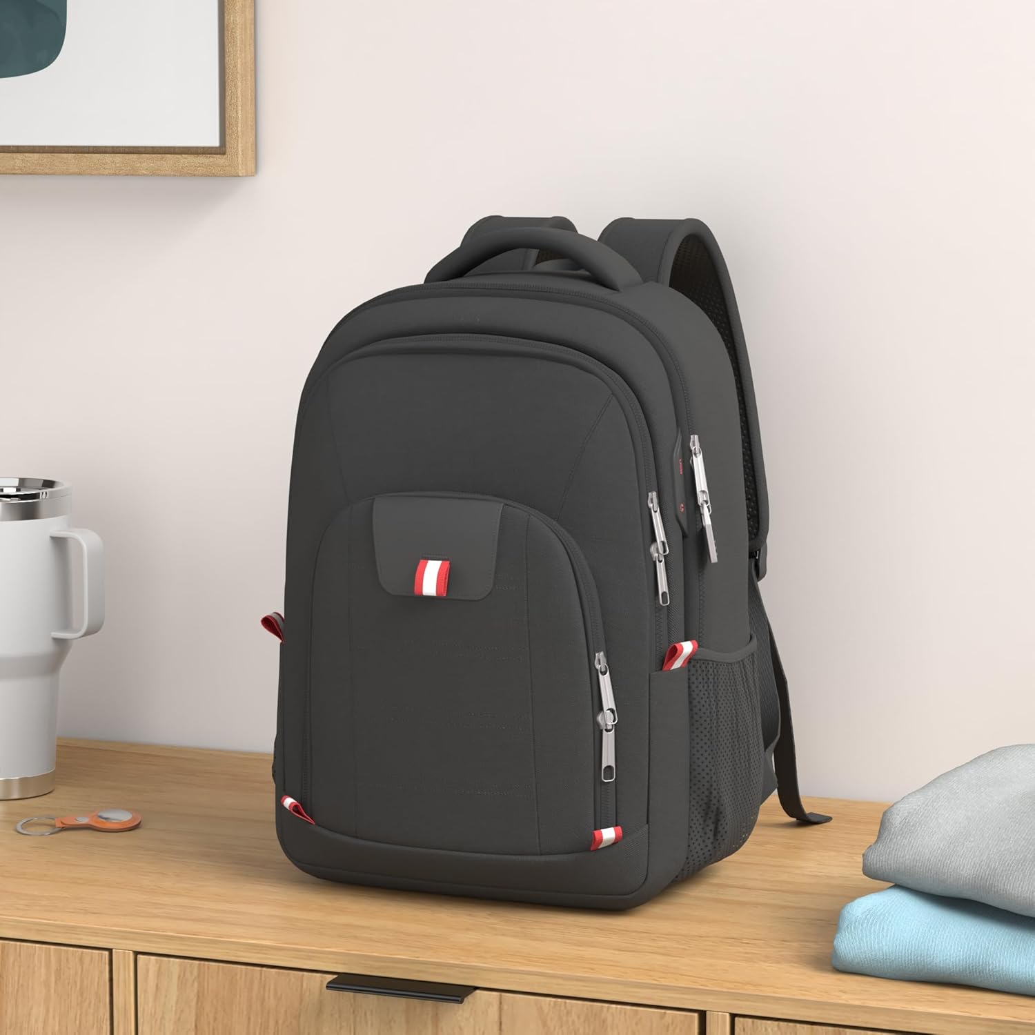 Travel Laptop Backpack, Black Backpack for Men and Women with USB Slit Business Computer Back Pack (Black, 15.6 Inch) - Image 2