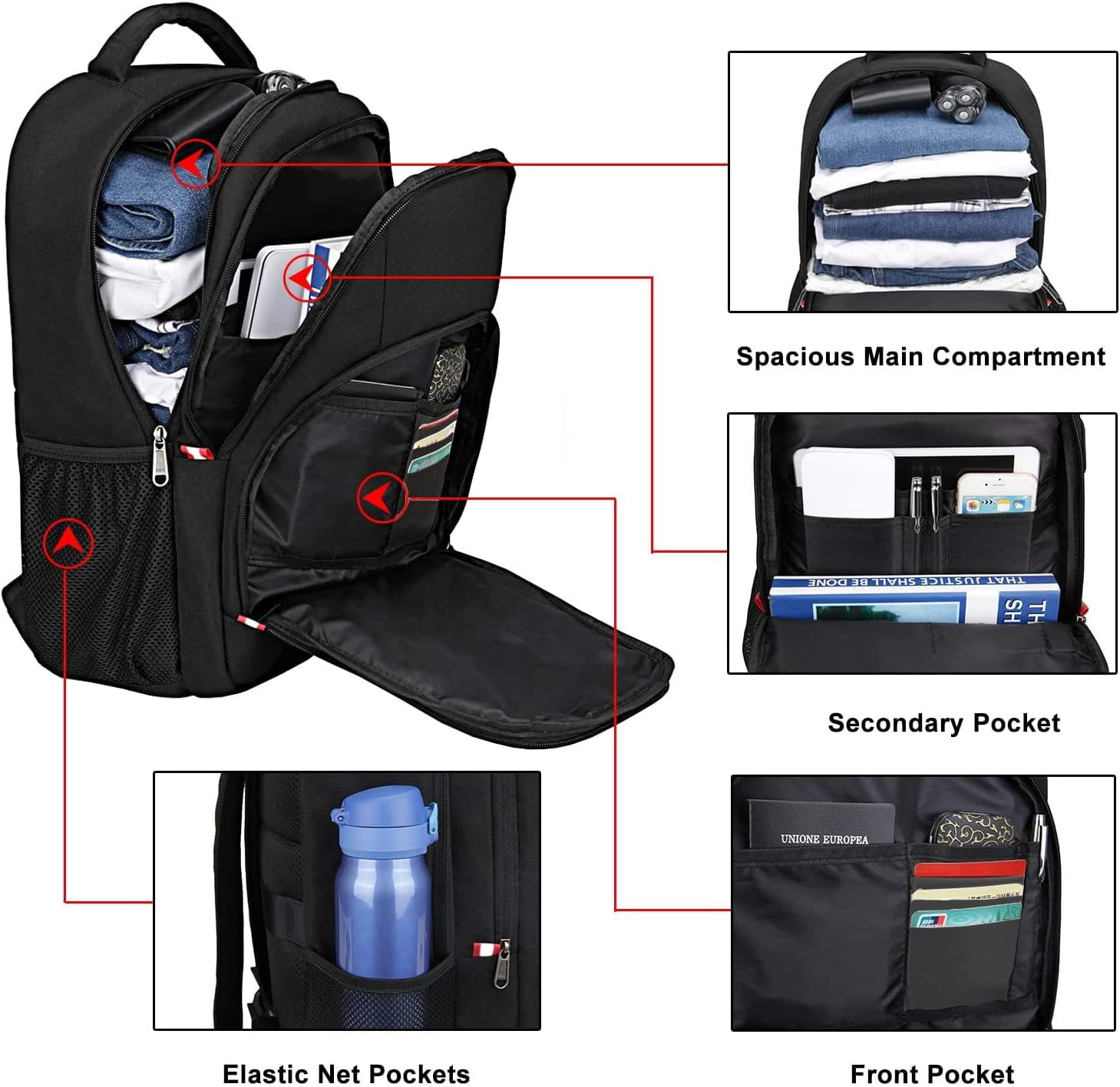 Travel Laptop Backpack, Black Backpack for Men and Women with USB Slit Business Computer Back Pack (Black, 15.6 Inch) - Image 4