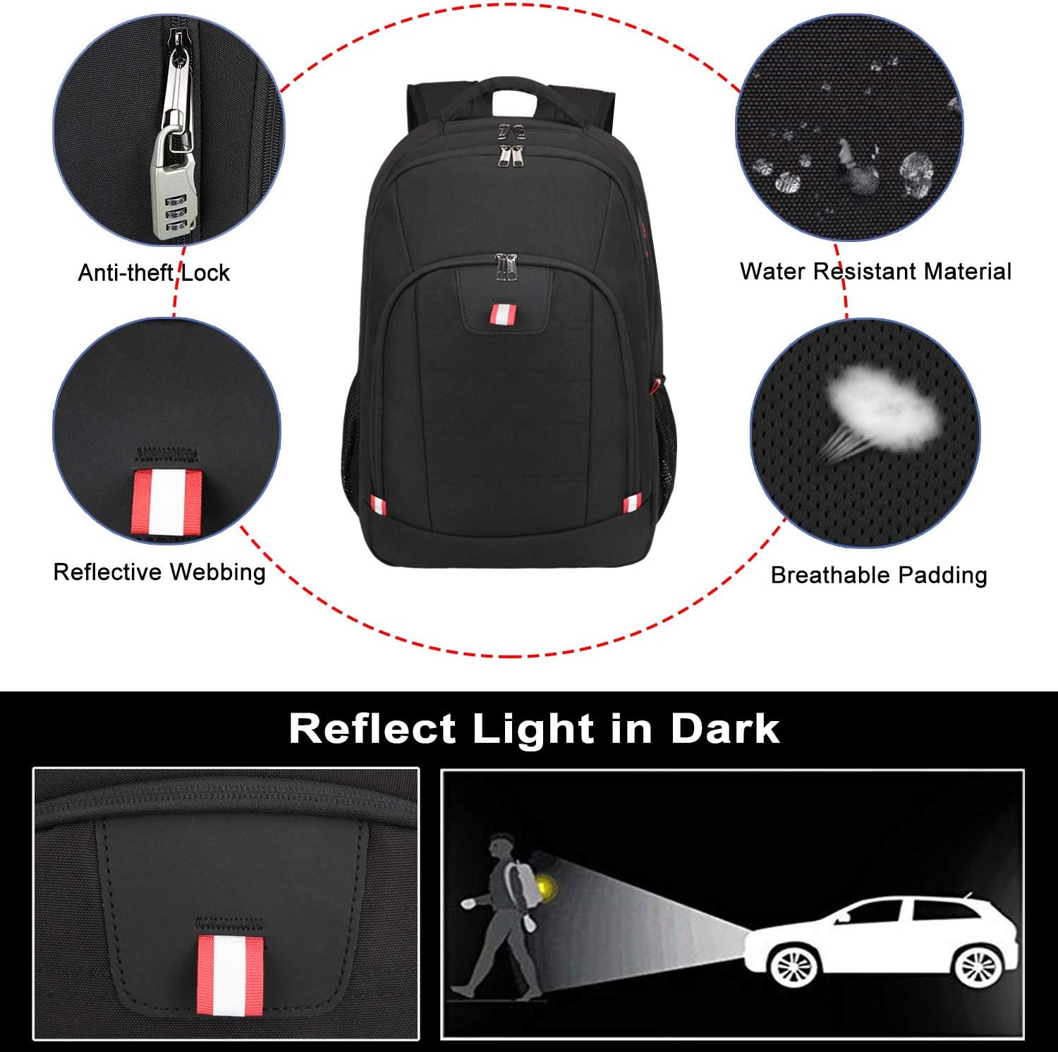 Travel Laptop Backpack, Black Backpack for Men and Women with USB Slit Business Computer Back Pack (Black, 15.6 Inch) - Image 5
