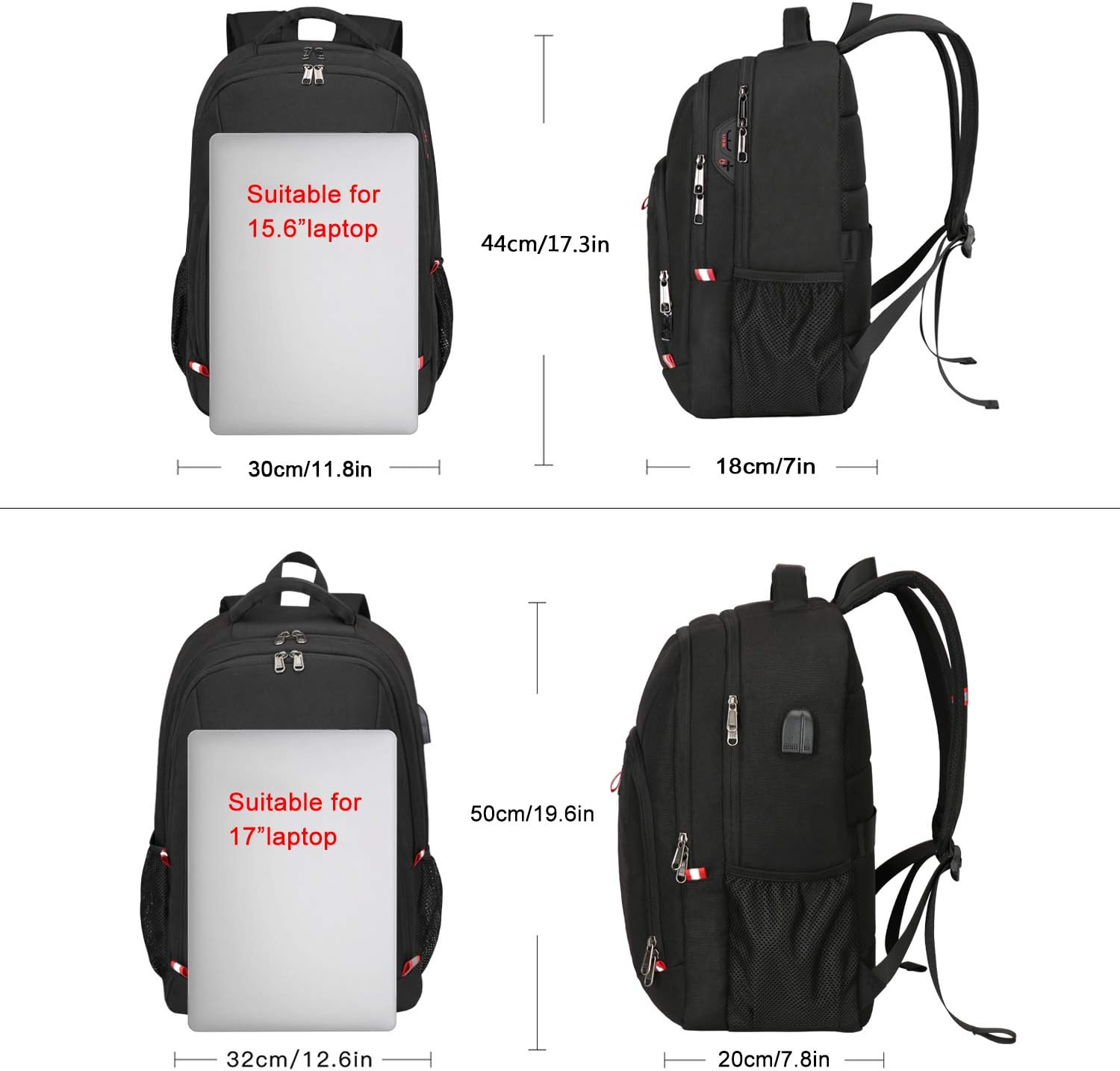 Travel Laptop Backpack, Black Backpack for Men and Women with USB Slit Business Computer Back Pack (Black, 15.6 Inch) - Image 6